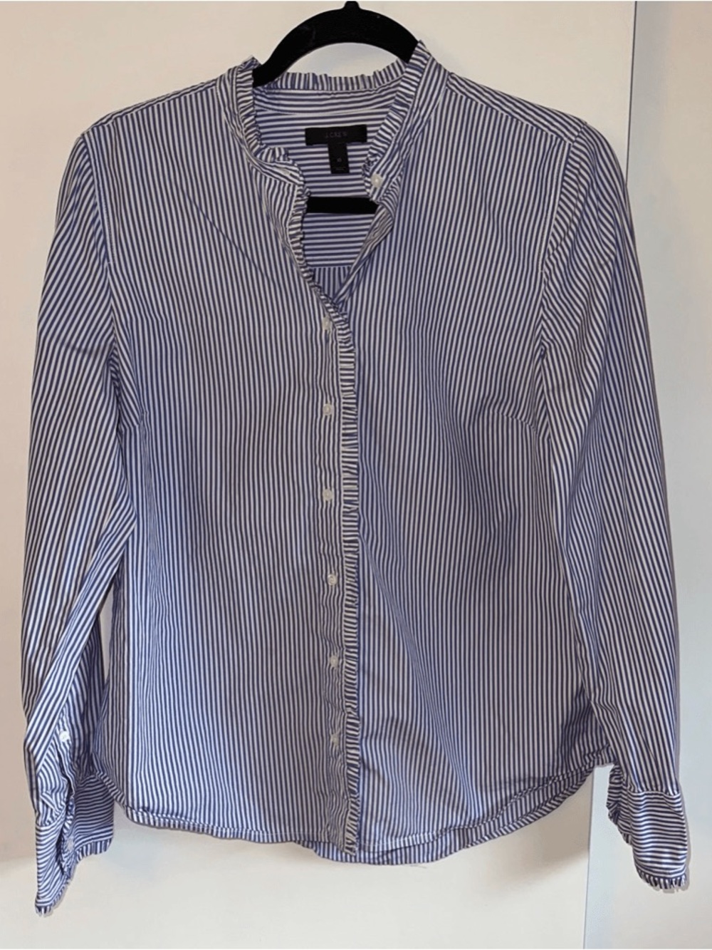 J. Crew Blue and White Vertical Stripe Button-Down Blouse